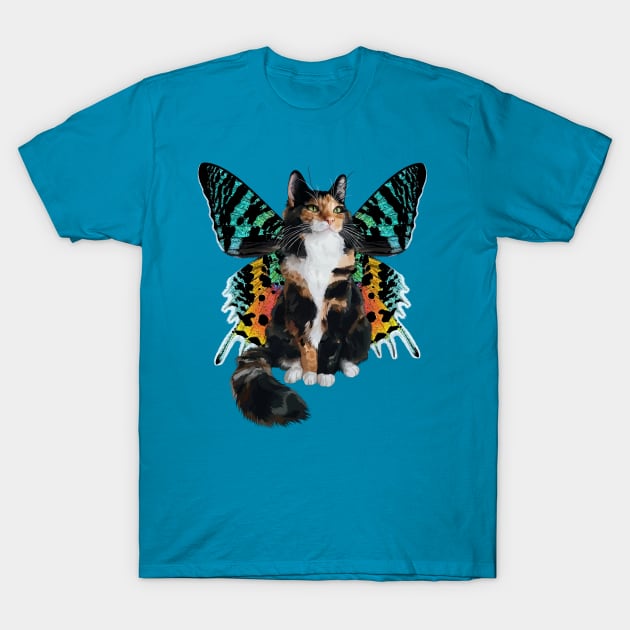 Longhair Calico Sunset Moth Flitter Kitty T-Shirt by CarleahUnique